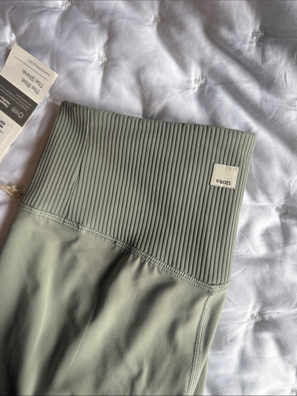 Vuori Rib Studio Legging and Mindset Bra, Eucalyptus - Picture 5 of 5